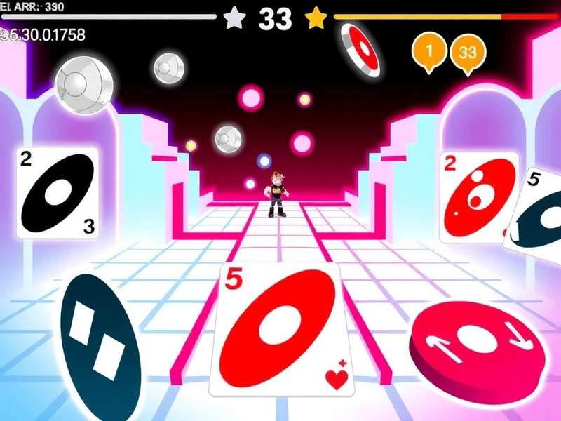 Colorful Uno cards spread out on a wooden table, showcasing the vibrant red, green, blue, and yellow cards.