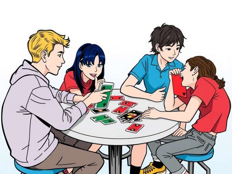 Teenagers playing Uno card game with excitement