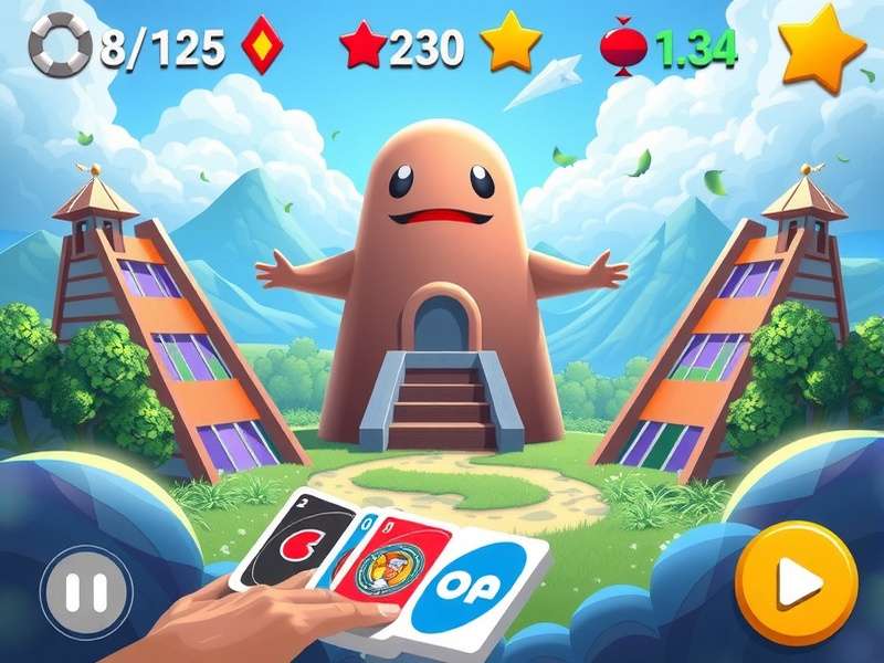 Online Uno Game – digital card table with colorful Uno cards and players from around the world