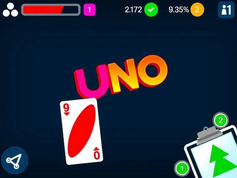 Uno game on computer screen with colorful cards and wild symbols