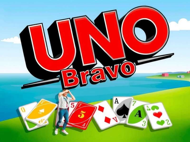 Uno Bravo card game layout with colorful cards and action symbols