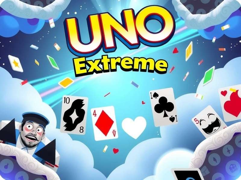 Uno Extreme card game action shot with mechanical launcher and cards in mid-air